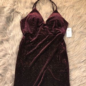 Burgundy velvet glittery body con mini dress